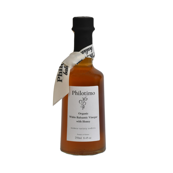 Philotimo Organic White Balsamic Vinegar with Honey, organic balsamic vinegar, Greek balsamic vinegar, white balsamic vinegar